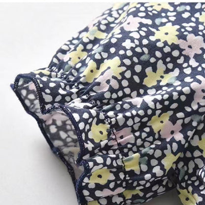Baby Girl Floral Print Doll Neck Patchwork Design Cotton Dress