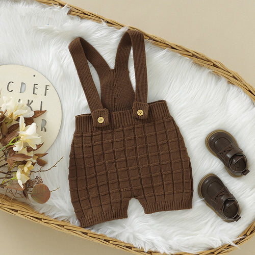 Baby  Solid Color Waffle Knitted Fabric One Piece Summer Overalls
