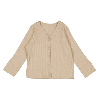 Baby Girl Solid Color Modal Cotton Pit Strip V-Neck Cardigan
