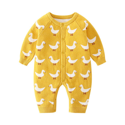 Autumn Cartoon Graphic Soft Cotton Knitted Romper