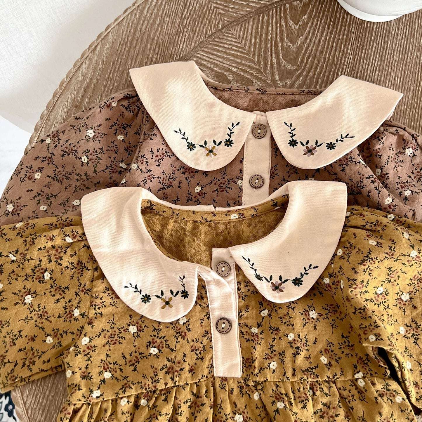 Baby Girl Floral Pattern Doll Neck Vintage Style Bodysuit