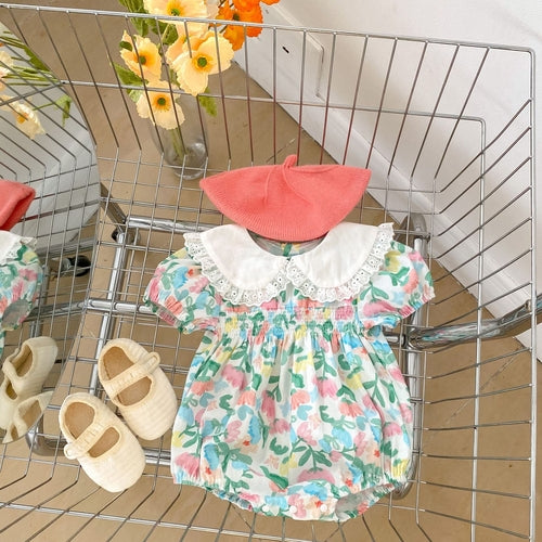 Baby Floral Graphic Doll Neck Short Sleeves Onesies & Dress