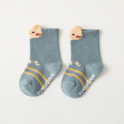 Baby Cartoon Print Pattern Striped Design Mid Tube Cotton Socks