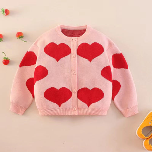 Baby Girl Heart Embroidered Pattern Long Sleeve Knitted Sweet Knitwear