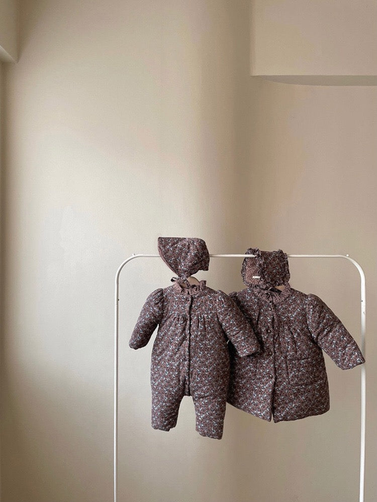 Baby 1pcs Vintage Style Flower Print Pattern Thickened Rompers