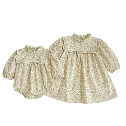 Sweet Style Floral Pattern Long Sleeve Onesies Dress