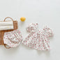 Baby Girl Floral Print Squared Collar Short Sleeved Dress Combo Short