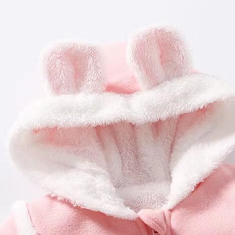 Baby Cute Long Sleeve Design Solid Color Thicken Warm Rompers With Hat