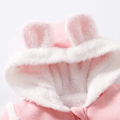 Baby Cute Long Sleeve Design Solid Color Thicken Warm Rompers With Hat