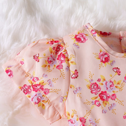 Baby Girl Flower Graphic A-Line Onesies Dress & Headband