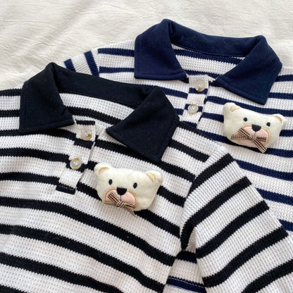 Striped Pattern Cartoon Bear Patched Design Sets