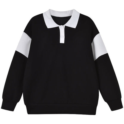 Baby Color Contrast Pattern Quarter Button Design Polo Neck Hoodie