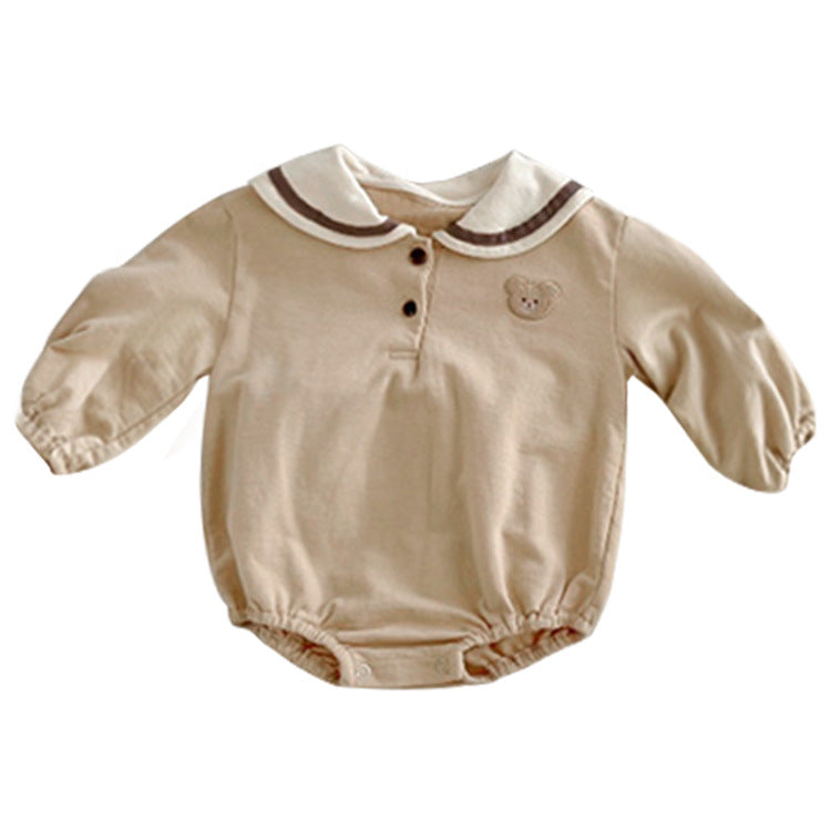 Baby Cartoon Bear Pattern Lapel Cute Long Sleeve Dress & Onesies