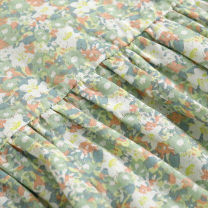 Baby Girls Floral Print Pattern Round Collar Puff Sleeves Onesies In