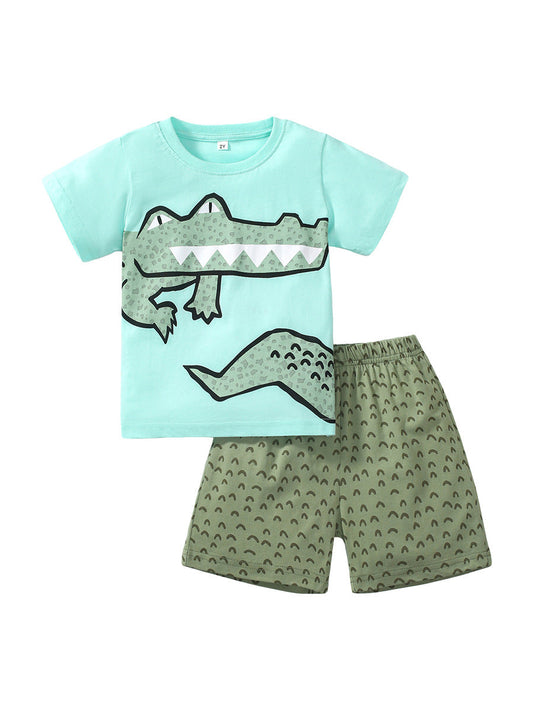 Baby Kids Unisex Alligator Print T-Shirt And Shorts Casual Clothing