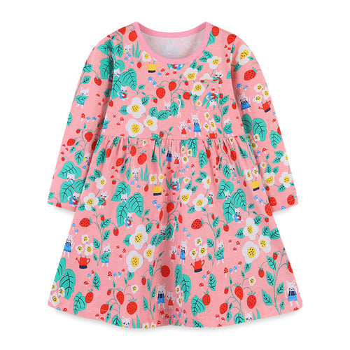 Baby Girl Floral Print Pattern Long Sleeve Sweet Dress In Autumn