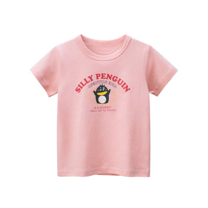 Baby Girl Cartoon Animal Print Solid Color Soft Cotton Short-Sleeved