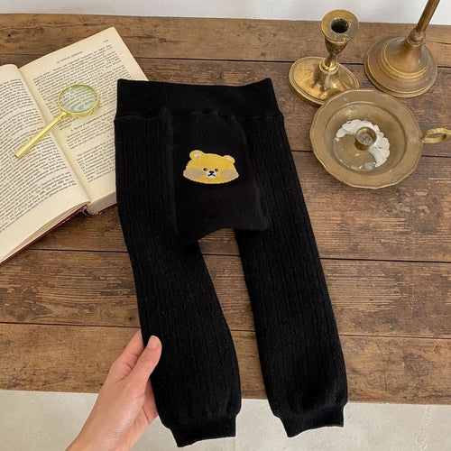 Baby Girl Embroidered Design Solid Color Fleece Pants