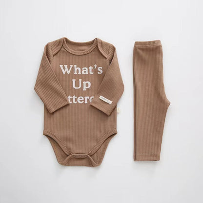 Baby Slogan Print Pattern Long-Sleeved Onesies Combo Solid Pants Sets
