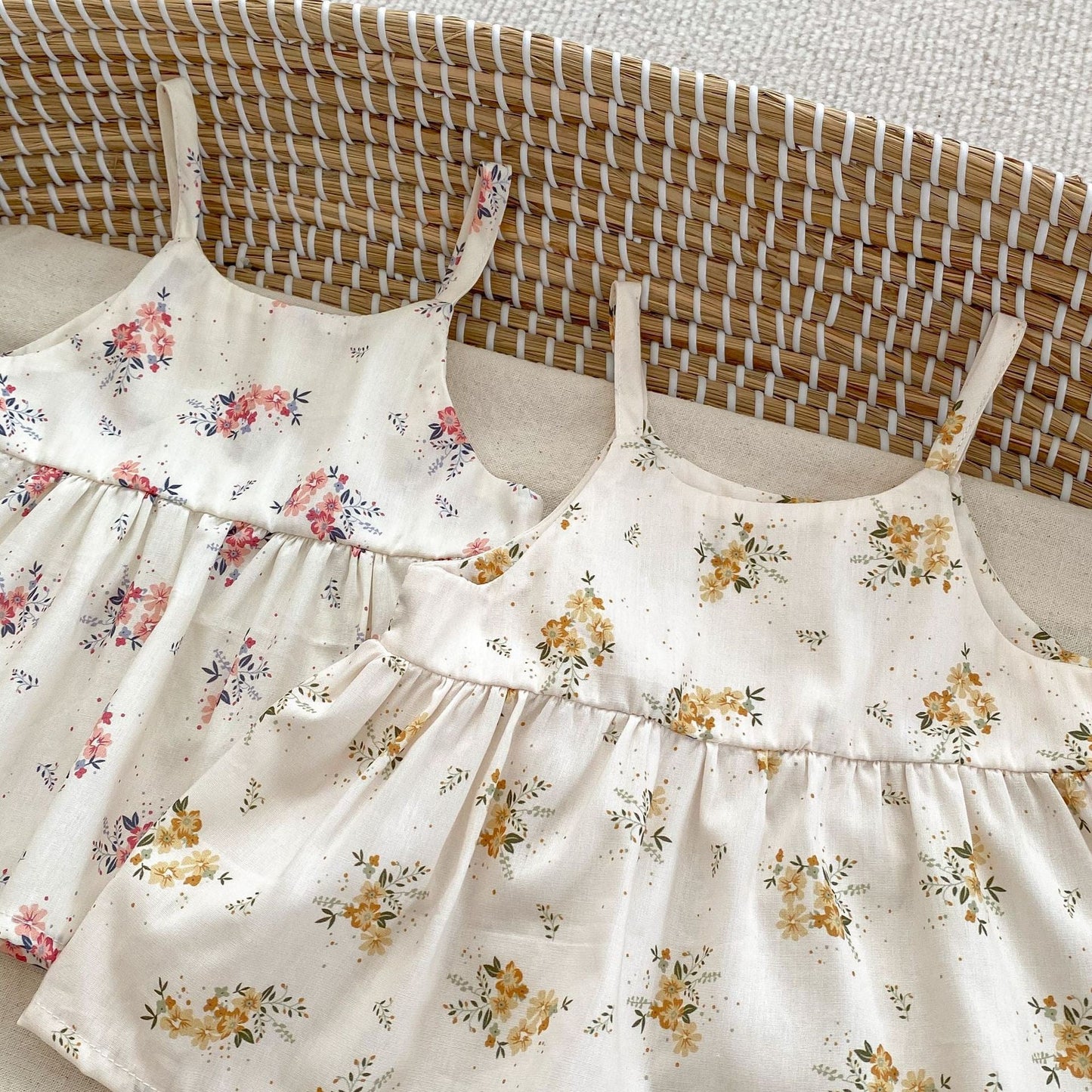 Baby Girl Flower Pattern Sling Tops With Shorts Sets