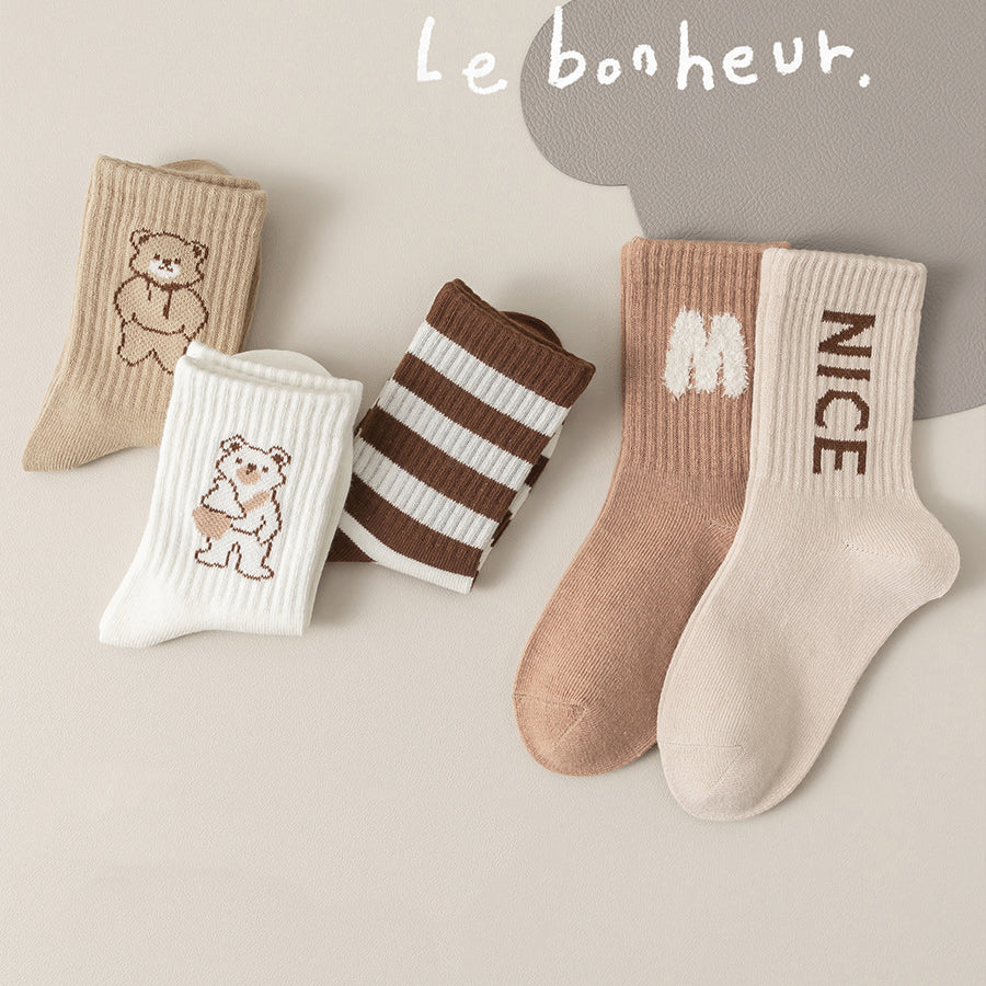 Kids Unisex Breathable Comfy Brown Bear Series Cartoon Pattern Socks