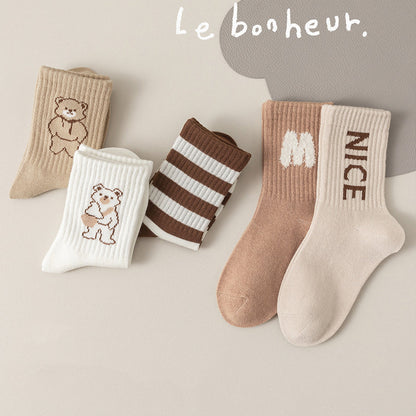 Kids Unisex Breathable Comfy Brown Bear Series Cartoon Pattern Socks