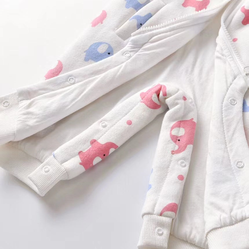 Baby Cartoon Elephant Pattern Zipper Front Design Rompers With Hat