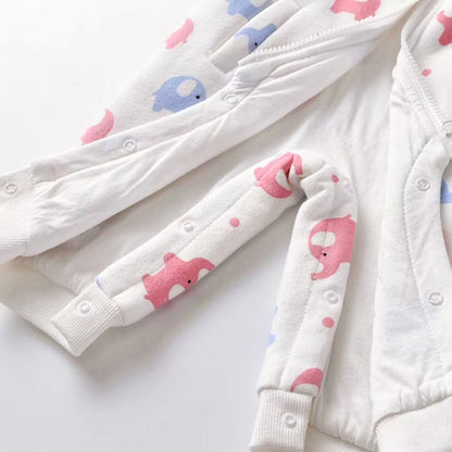 Baby Cartoon Elephant Pattern Zipper Front Design Rompers With Hat