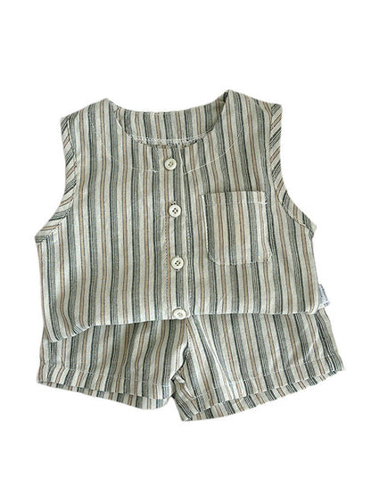 Summer Baby Kids Boys Striped Pattern Sleeveless Vest And Shorts