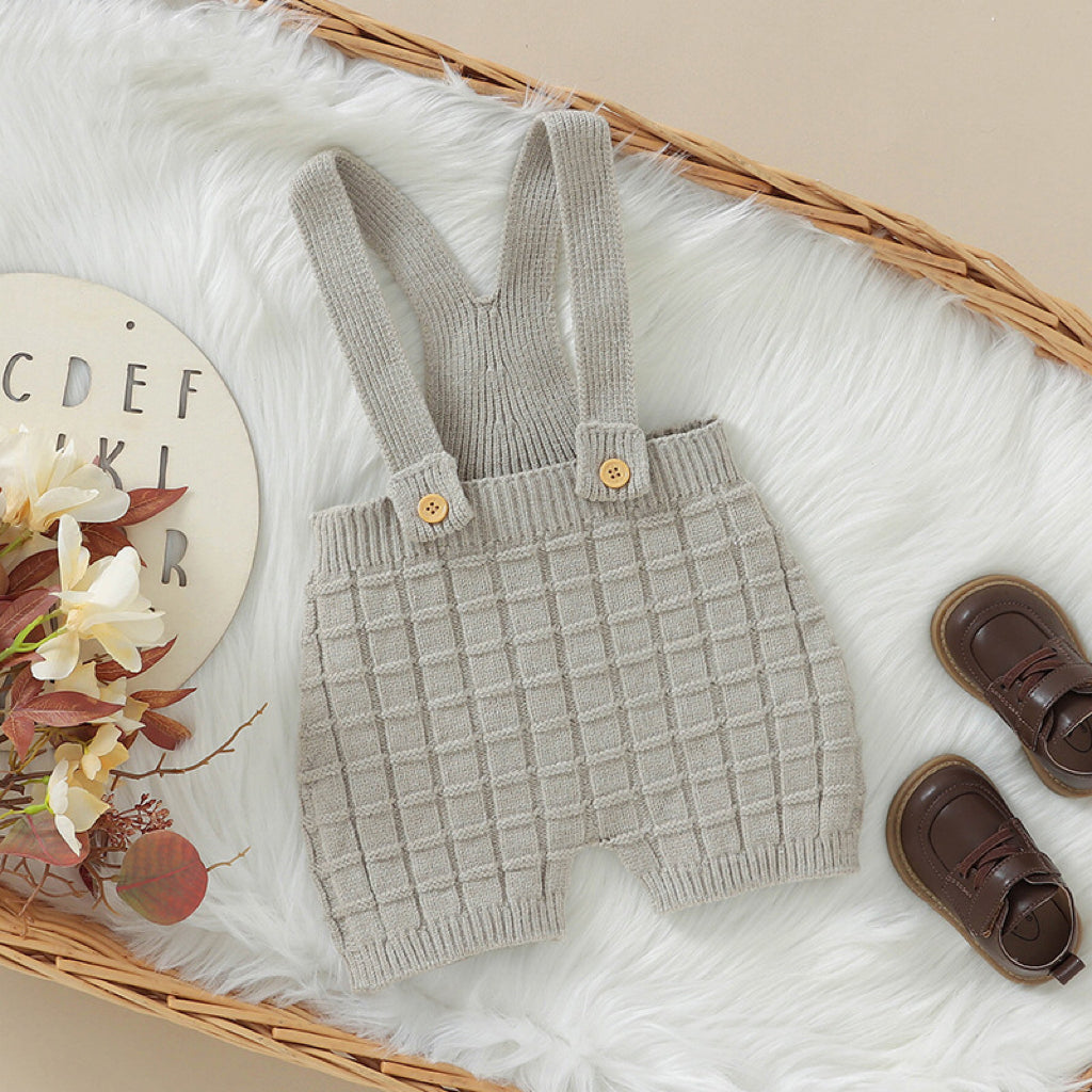 Baby  Solid Color Waffle Knitted Fabric One Piece Summer Overalls