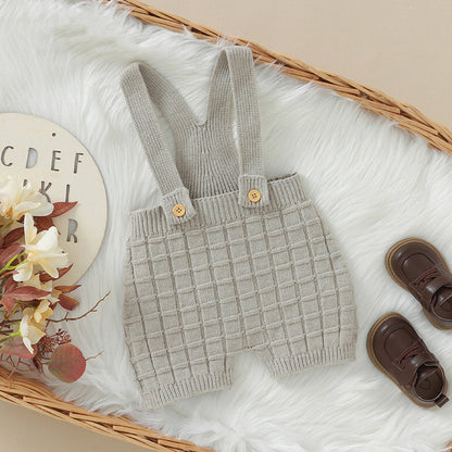Baby  Solid Color Waffle Knitted Fabric One Piece Summer Overalls
