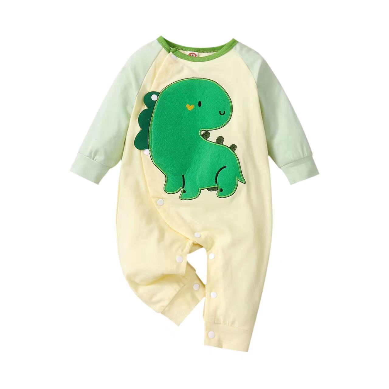 Baby Boy Cartoon Dinosaur Embroidered Pattern Contrast Design Side