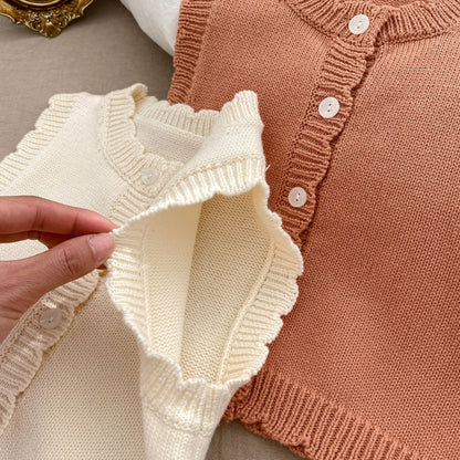Baby Girl Solid Color Thin Style Sleeveless Knit Cardigan Vest