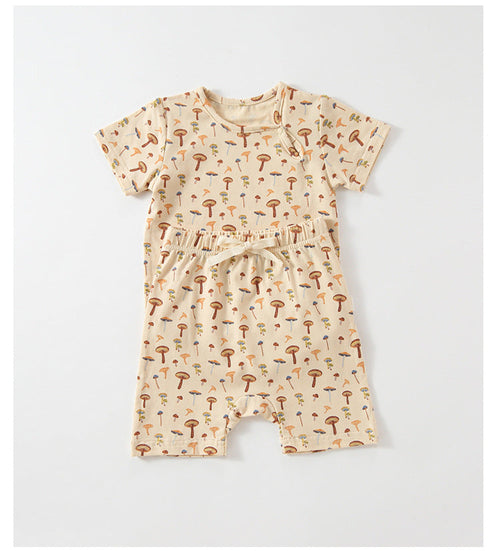 Baby Printed Pattern Round Collar With Button Short-Sleeved Top Combo