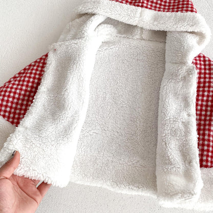 Christmas Baby Girl Red Grid Thick Warm Long Sleeves Winter Cloak