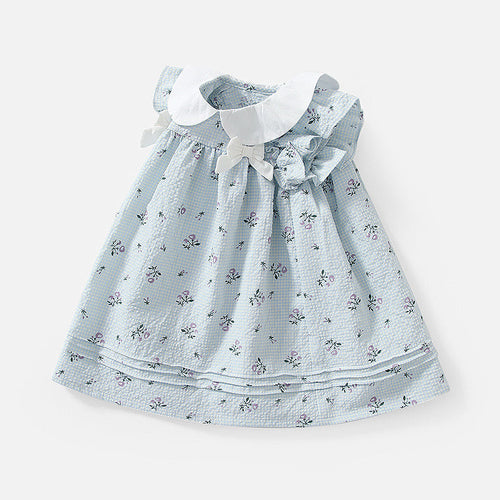 Baby Girl Flower Graphic Bow Tie Decoration Plaid Dress