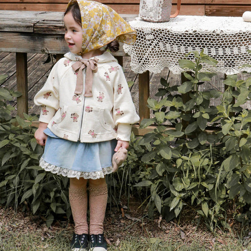 Baby Girl Waffle Knit Fabric Bear Pattern Zipper Jacket Coat
