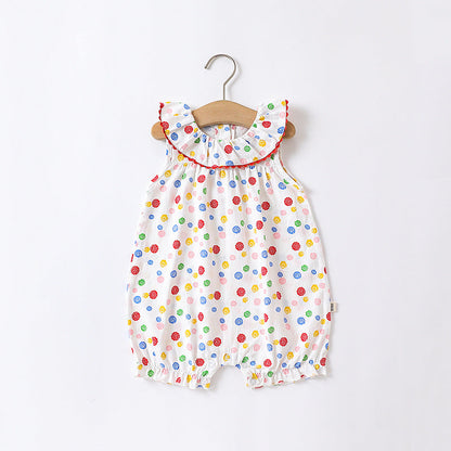 Baby Floral Pattern Ruffle Neck Sleeveless Rompers