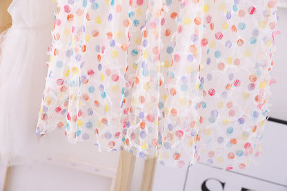 Baby Girl Polka Dot Print Lace Patchwork Design Sleeveless Dress