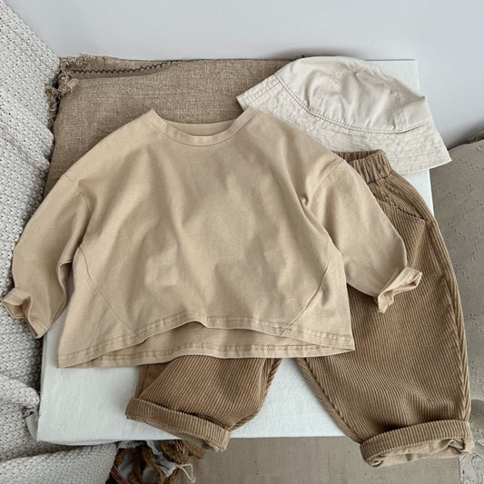 Baby Solid Color Crewneck Long Sleeve Soft Cotton Basic Shirt