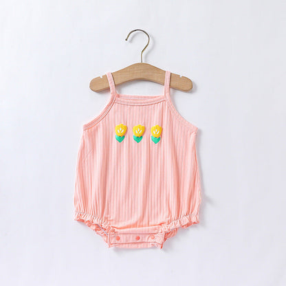 Baby Flower Embroidered Pattern Sling Onesies