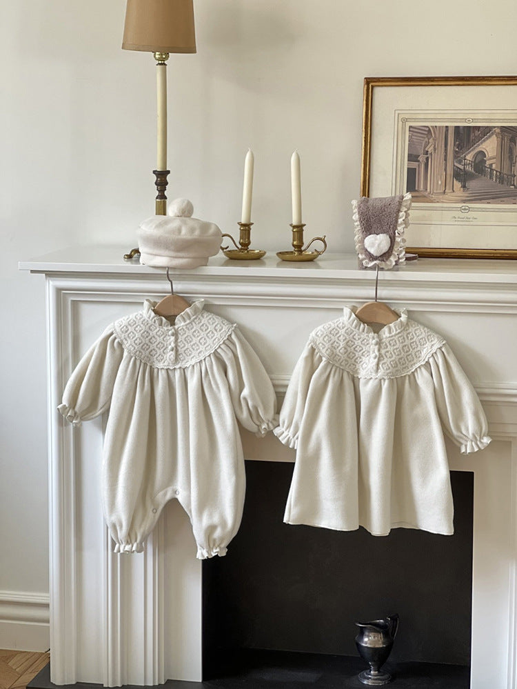 Baby Girl Solid Color Mesh Patchwork Design Long Sleeve Court Style