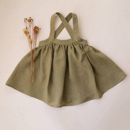 Baby Girl Solid Color Sling Linen Cotton Vest Skirt