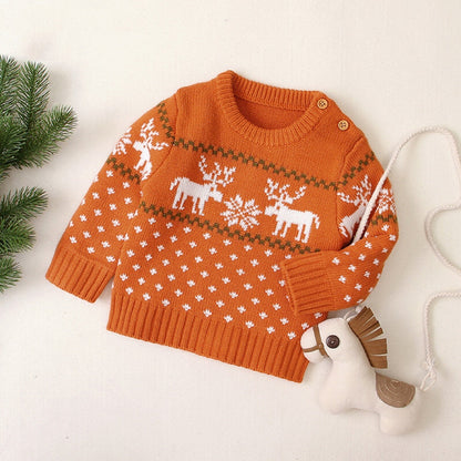 Baby Boy And Girl Christmas Giraffe Pattern Long Sleeved Pullover