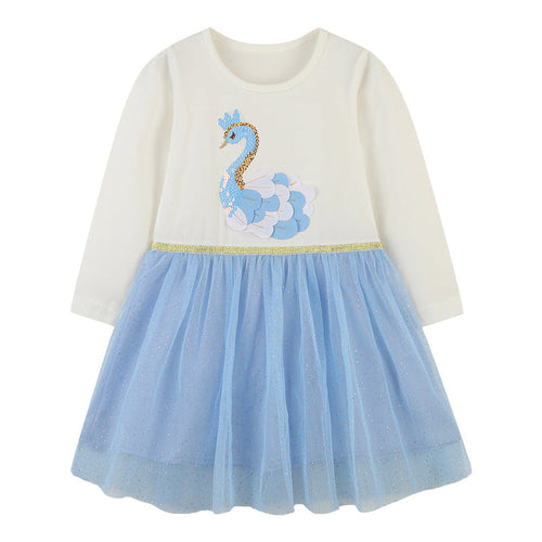 Baby Girl Sequins Animal Pattern Mesh Overlay Design Dress