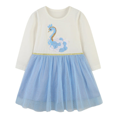 Baby Girl Sequins Animal Pattern Mesh Overlay Design Dress