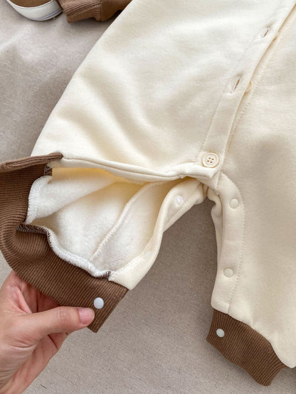New Winter Baby Boy V-Collars Buttons Wiht Hat Long Sleeve Romper