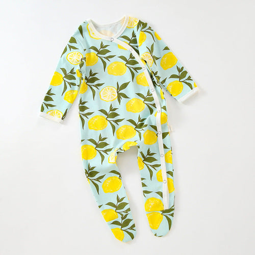 Baby Fruit Graphic Side Full Button Design Long Sleeves Covered Romper