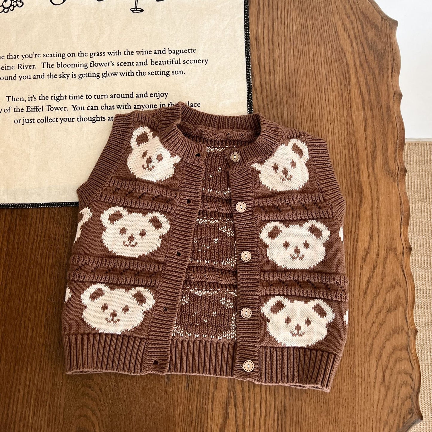 Baby Bear Pattern Single Breasted Design Vest Knit Cardigan