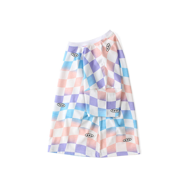 Baby Boy Checkerboard Pattern Short Sleeve Crewneck Tee